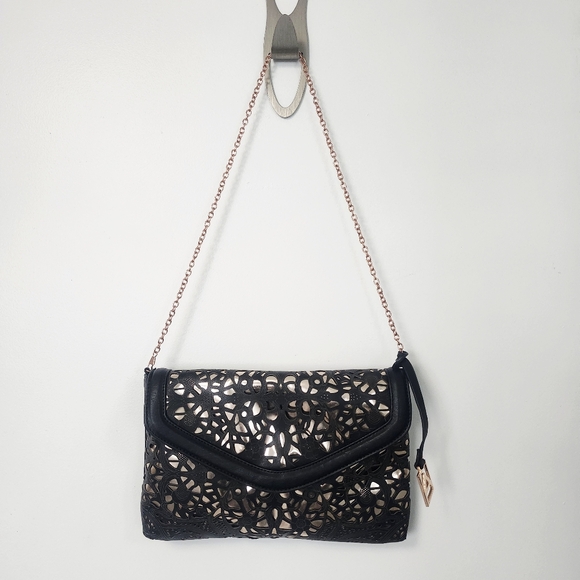 Attitude Envelope Clutch Black & Rose Gold Chain Strap - Picture 16 of 16